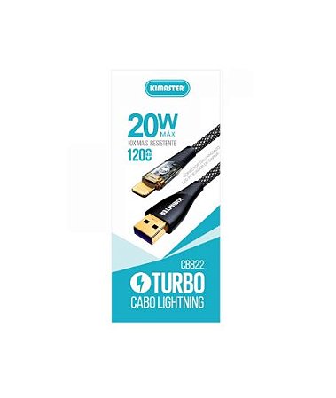 Cabo Lightning 1,2m Turbo CB822 Kimaster - Preto
