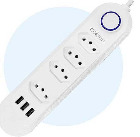 Filtros de Linha Portáteis, Extensão Tomada, Régua Tomada, 4 Tomadas, 3 Interfaces USB, Cabo de Alimentação de 2 Metros,
