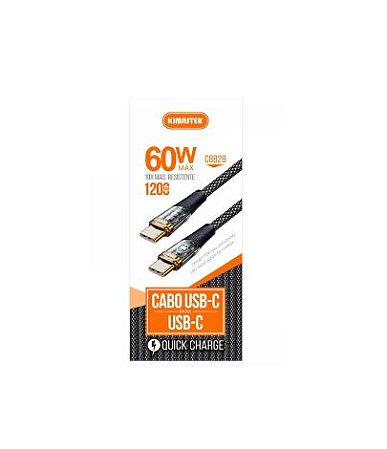 Cabo Tipo-C Tipo-C 1,2m Turbo CB828 Kimaster - Preto