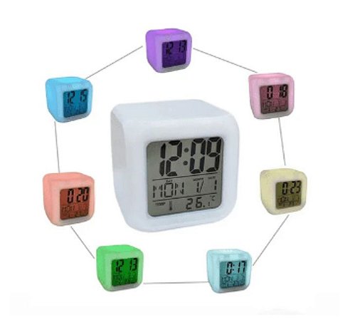 Relógio Digital RGB Alarme Despertador Medidor De Temperatura Para iluminar e decorar ZB-1008