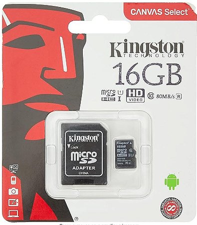 Cartão de Memória Canvas Select microSD 16GB, Kingston, Preto