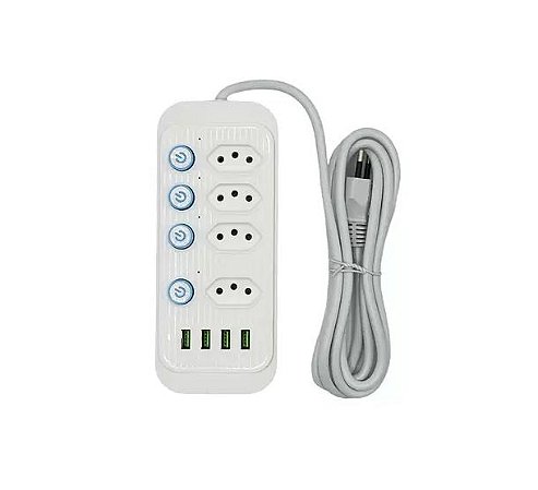 Extensão Elétrica Tomada com Fusível 4 Portas USB Bivolt - ETHINK - pc-w44u