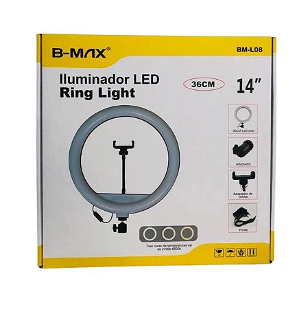 RING LIGHT 14 POLEGADAS COM FONTE + TRIPE DE 2.1M B-MAX BM-L08