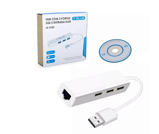 Cabo Hub Usb C/ 3 Portas Adaptador Rj45 Ethernet Lan