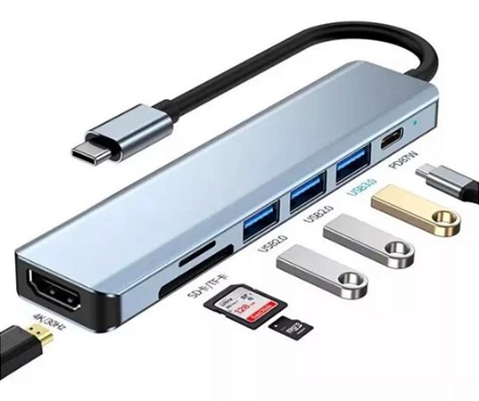 Adaptador Hub Dock Usb 7 Em 1 Usb-c Hdmi