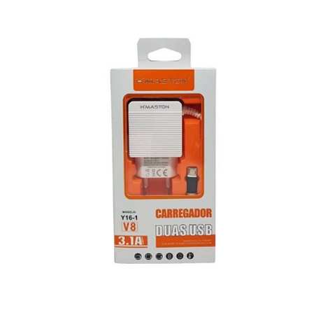 Y16-1 - Carregador - Fonte 2x USB 3.1A + 1x Cabo Acoplado Micro USB V8 - 1,2m