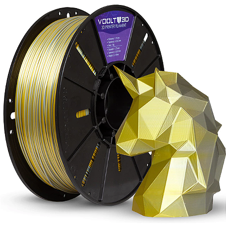 Filamento PLA Duo Color Alumínio e Dourado V-Silk High Speed Premium - 1Kg