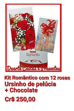 Bouquer c/12 rosas + Ursinho de pelúcia + Chocolates