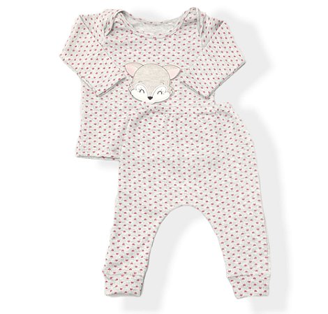 Pijama Canelado Dolly Cinza Raposinha - Bebê Charmoso - Multi Modas Baby