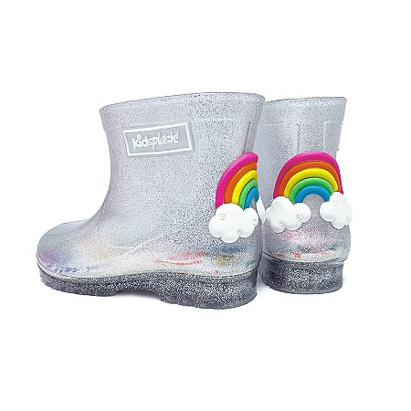 Galocha Kidsplash! Baby Glitter Prata Rainbow