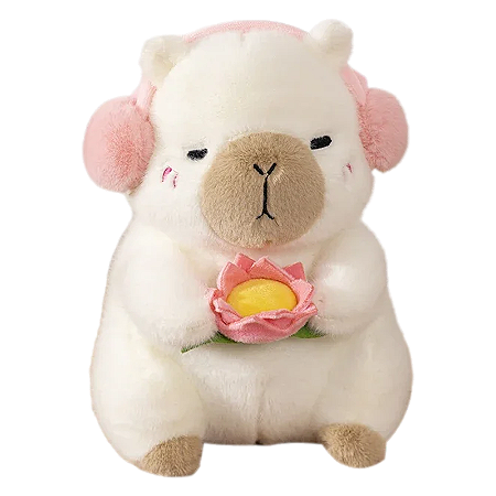 Pelúcia Capivara em Plush Antialérgico Flor de Lótus Branca - 33cm