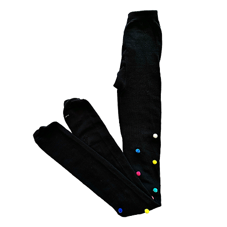 Meia Calça Preta com Bolinhas Coloridas