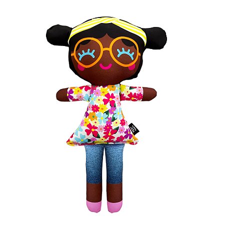 Boneca de Pano Inclusiva Negra de óculos Nani Florida - G