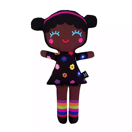 Boneca de Pano Inclusiva Negra Diana Vestido Florido - G