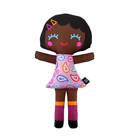 Boneca de Pano Inclusiva Negra Fafa Estampa Paisey - G