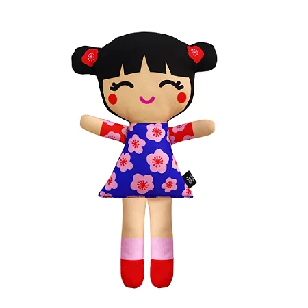 Boneca de Pano Japinha Oriental Karin Flor de Cerejeira - G