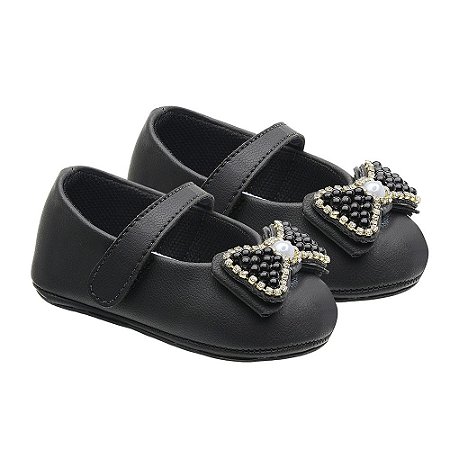 Sapatilha Infantil Boneca com Laço Little Cute Bordado Preto