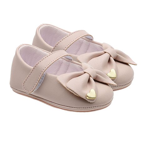 Sapatilha Infantil Boneca com Laço Litlle Cute Rose e Aplique de Coração