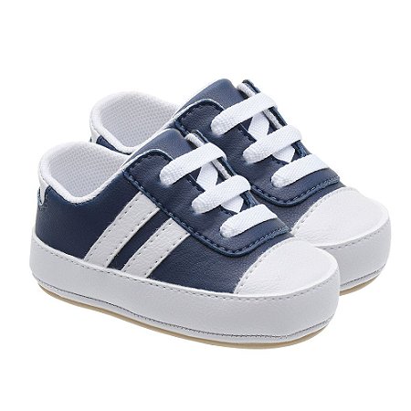 Tênis Infantil Little Cute com Listras e Cadarço Azul Marinho