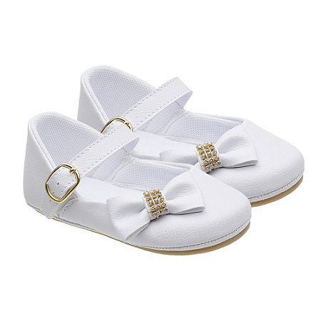 Sapatilha Boneca Infantil Little Cute Branca com Laço e Strass
