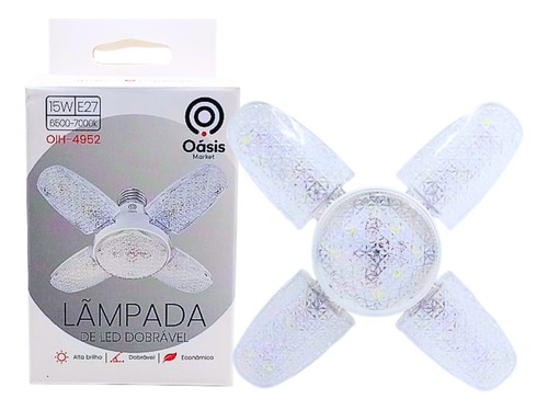 Lampada Led Dobrável 15w Bivolt 110/220 Pétalas Branca Fria