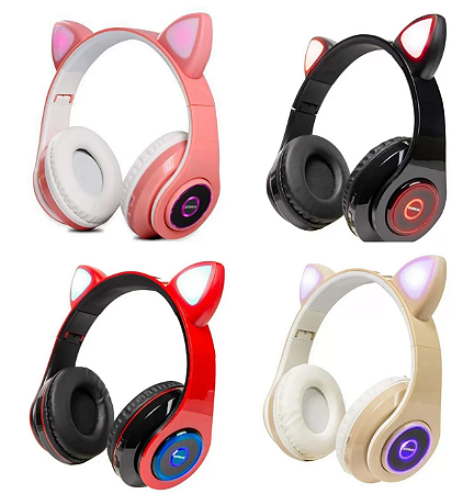 Fone de ouvido headphone orelhas de gato led sem fio Briwax