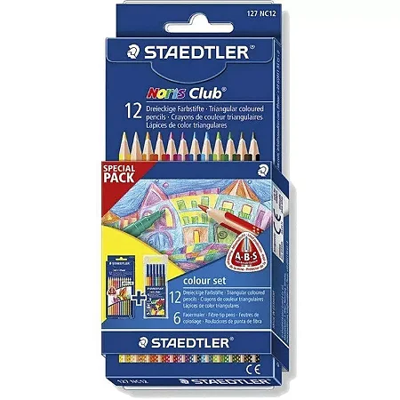 Lápis de cor com 12 cores + 06 canetinhas hidrocor Staedtler Tris