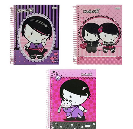 Caderno capa dura 12x1 / 15x1 240 / 300 folhas Rocker Girl Cadersil