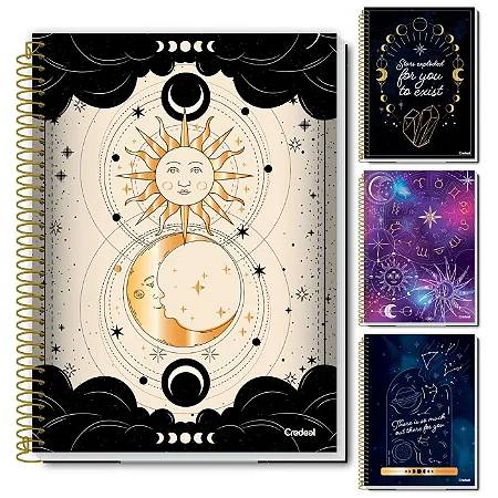 Caderno capa dura 10 matérias 160 folhas Stamp Sol e Lua Credeal