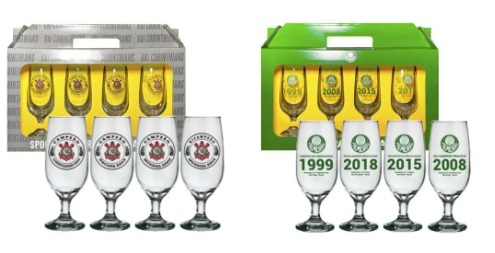 Taça de vidro floripa para chopp 300ml com 04 peças Palmeiras  - Corinthians