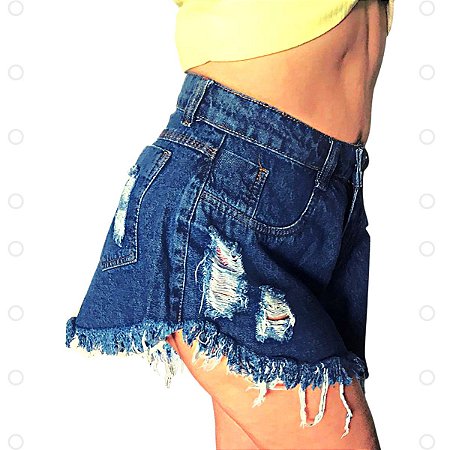 Short Jeans Cintura Alta Feminino Desfiado Roupas Femininas - R