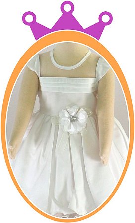 Vestido infantil Maquinetado com Pregas no Peito e Flor no Cinto