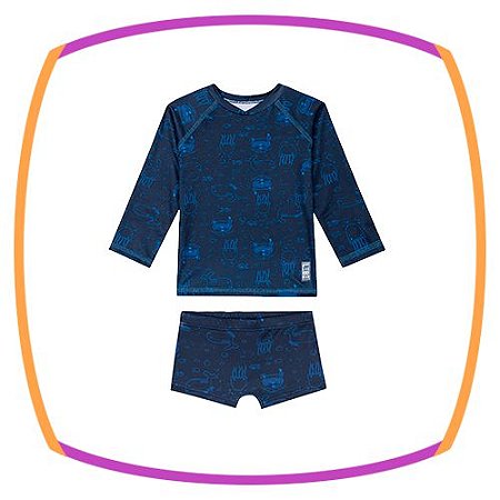 Kit praia infantil 2 peças - Camiseta em malha UV com proteção UV50+ -  it.Kids