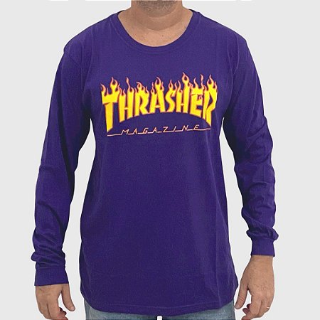 Camiseta Thrasher Manga Longa Flame Logo Roxo