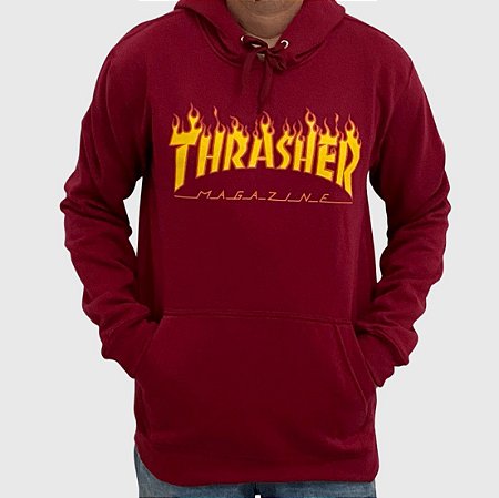 Moletom Thrasher Capuz Fech Flame Logo Vermelho