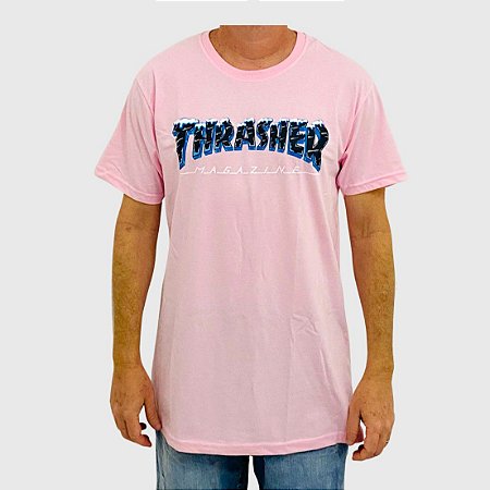 Camiseta Thrasher Black Ice Logo Rosa