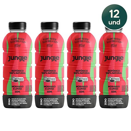 Jungle Isotônico 100% Natural sabor Morango e Limão Orgânico 500ml (12 unds)