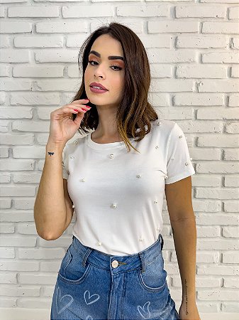 Blusa Feminina Bordada Pérolas Sortidas Viscolycra