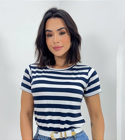 Blusa Feminina Maria Listra Azul Viscolycra