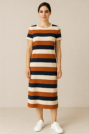 Vestido Listras Largas Midi