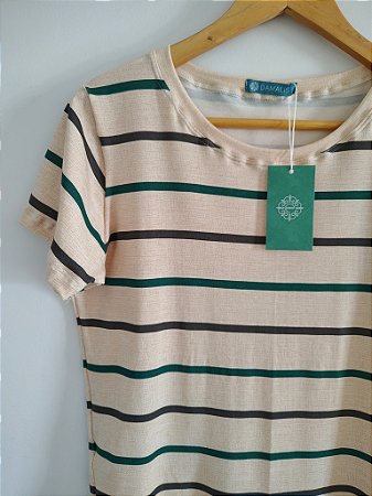 Blusa Feminina Maria Listra Verde e Cinza Viscolycra
