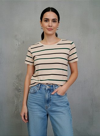 Blusa Feminina Maria Listra Verde e Cinza Viscolycra