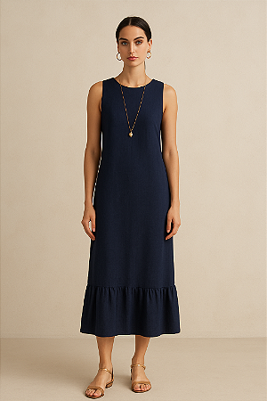 Vestido Midi Babado Linho