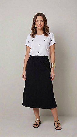 Blusa Feminina Branca Bordada Chaton Estilo Poá Viscolycra