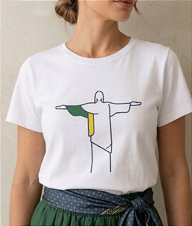 Blusa Feminina Algodão Bordado Cristo Brasil