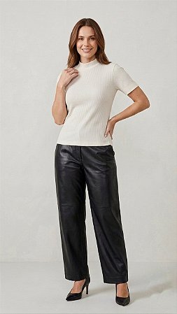 Blusa Feminina Gola Alta Malha Canelada Viscolycra