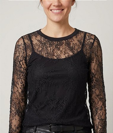 Blusa Feminina Preta Renda Com Regata de Viscolycra