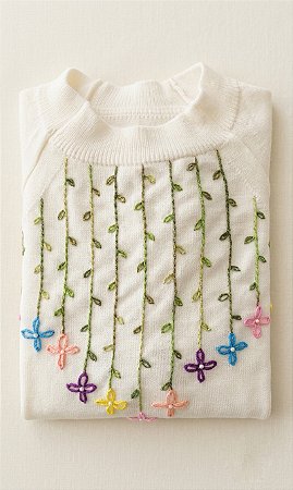 Blusa Tricot Modal Off White Bordada