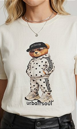 Blusa Feminina Algodão Off White Com Estampa Urso