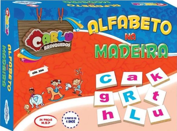 ALFABETO EM MDF 26PCS 7,5CM CAIXA PAPER TOY